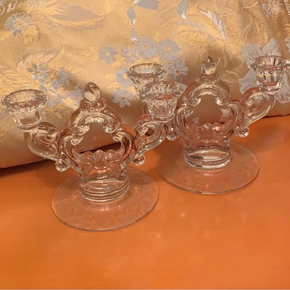 Vintage Candelabra With Flower Etchings - Set of 2